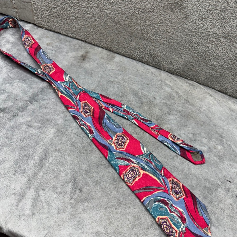 Robert Talbott Tie Mens OS Red Blue Silk‎ Hand Sewn Italy Abstract Geometric Exc